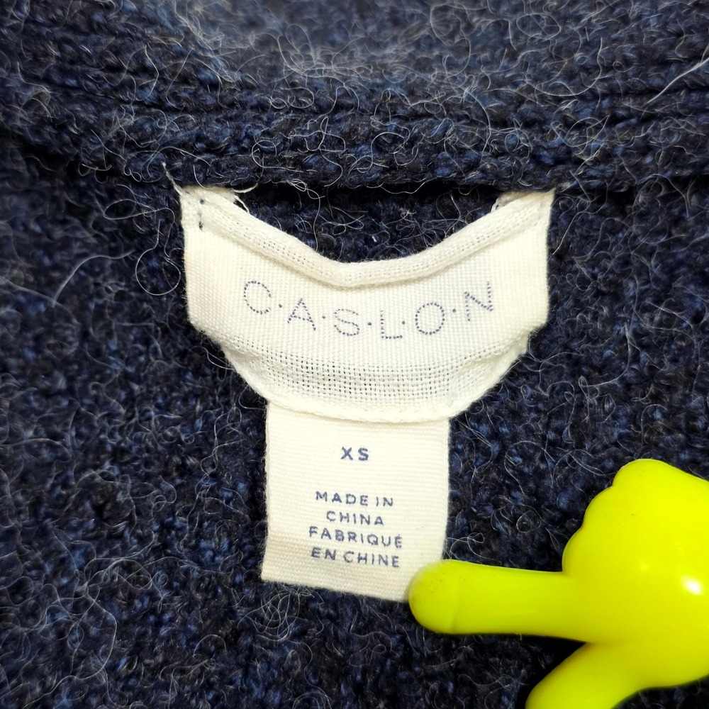 Caslon Cardigan Sweater Womens XS Navy Blue Open Front Knit Pocket Longline Cozy - Picture 5 of 6